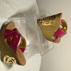 Baby Phat Fuchia Pink Platform Wedge Sandals